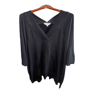 Soma Black Women's Poncho Style Tunic Length V Neck Casual Blouse with Pocket